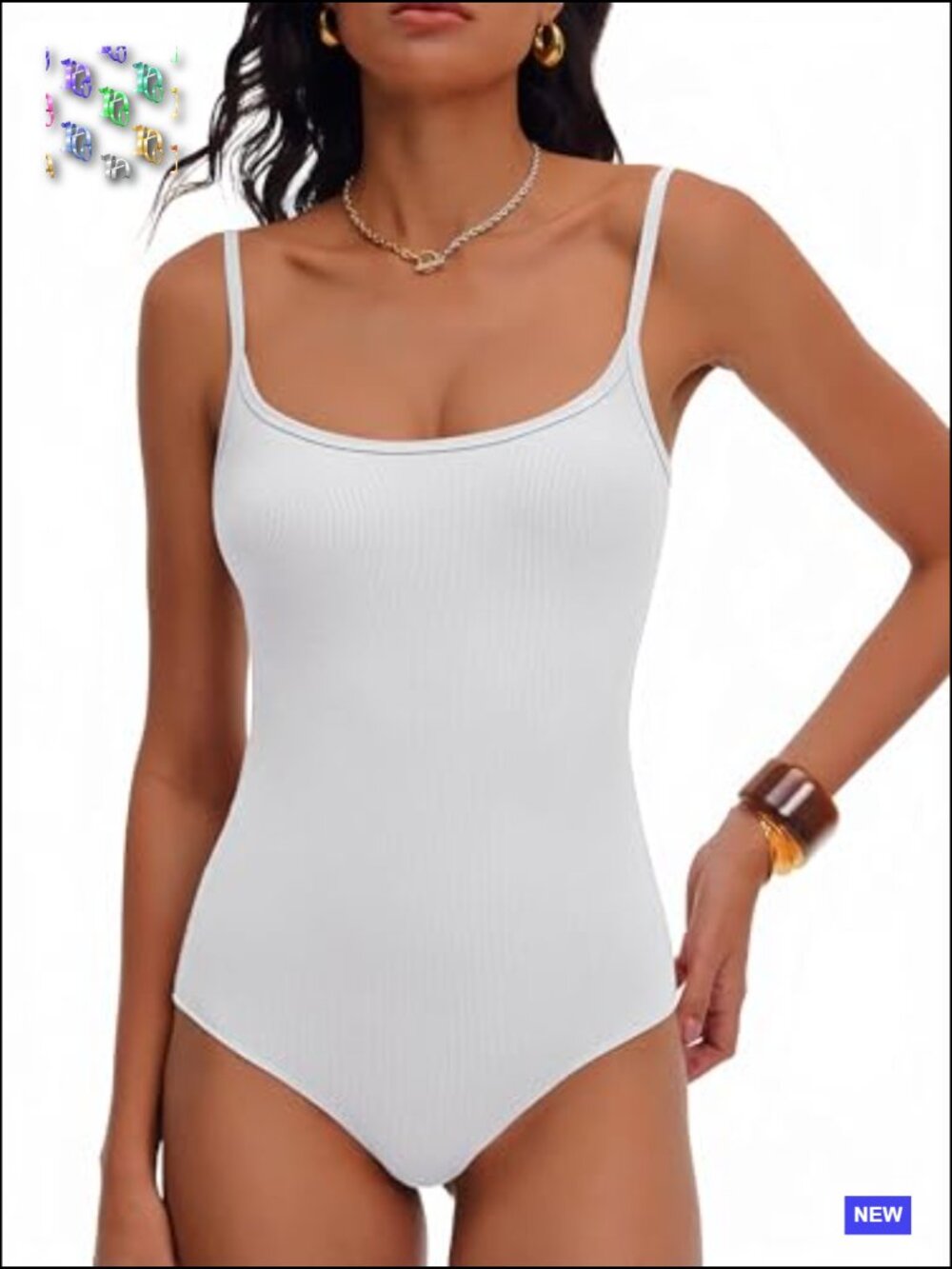 Square Neck Spaghetti Strap Cami Bodysuit Sleeveless Ribbed Knit Basic Skinny - Picture 2 of 7